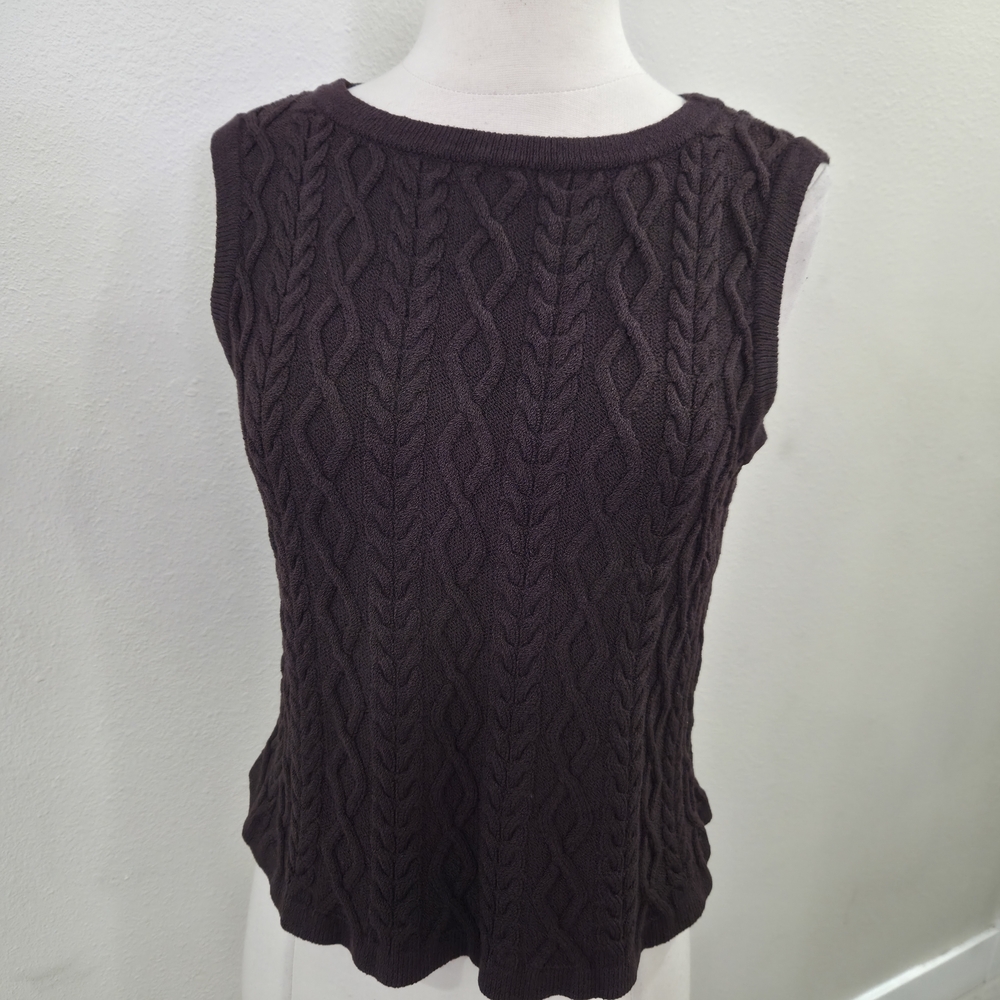 St. John Sport by Marie Gray Dark Brown Cable Knit Tank Top